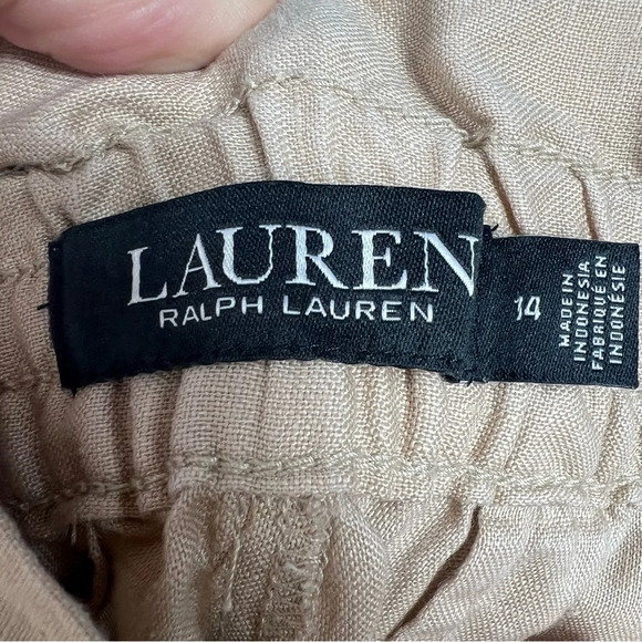 LAUREN RALPH LAUREN Black Label Tan Linen Pull on Pants - Picture 2 of 7